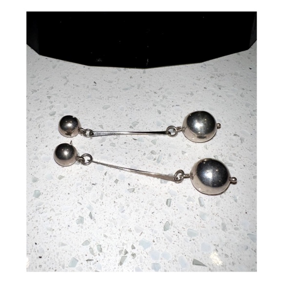 STERLING SILVER BALL DROP EARRINGS - Picture 4 of 7